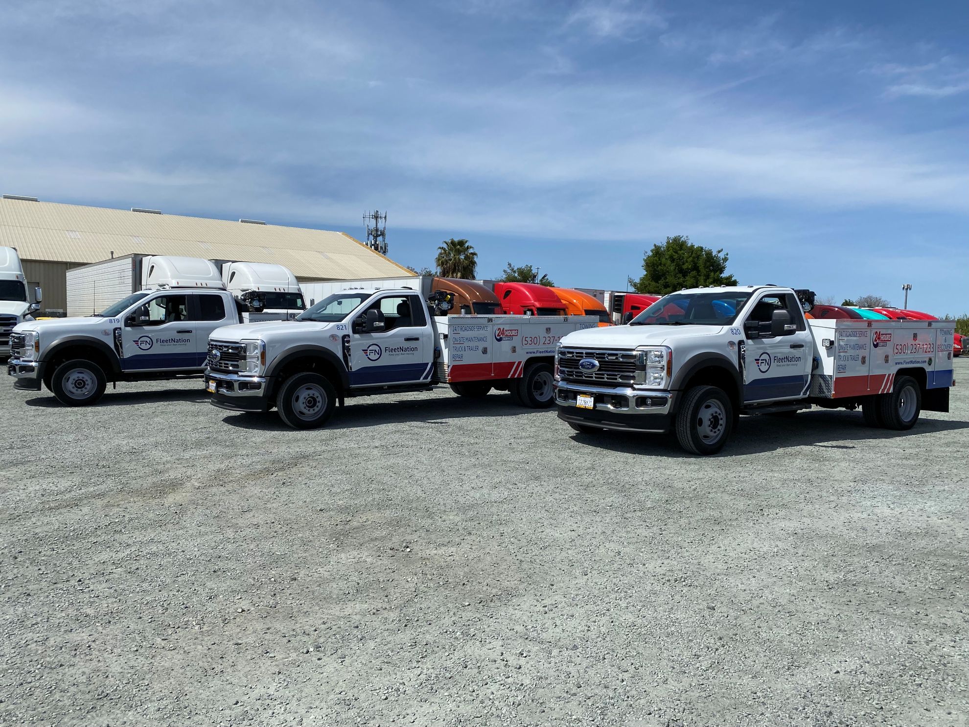 Fleet Nation service trucks for heavy-duty diesel roadside work on the I-5 corridor near Weed, CA